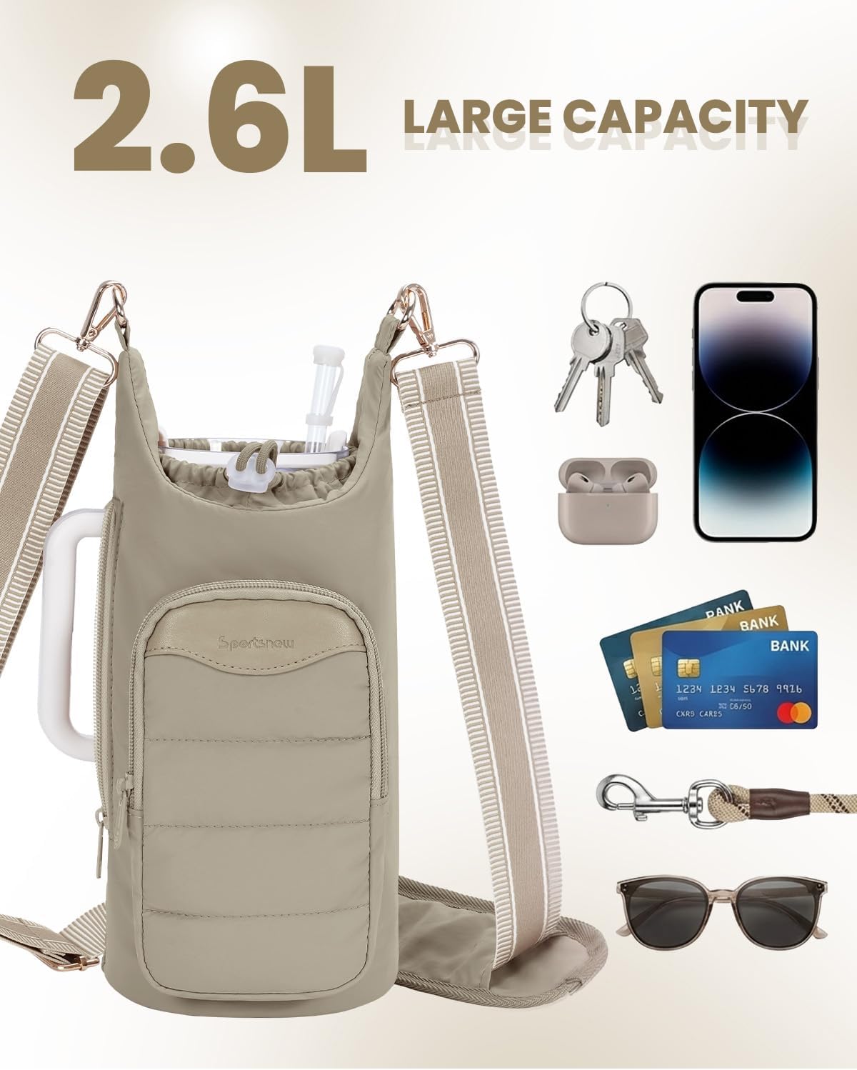 Sportsnew Water Bottle Holder - 30oz/40oz Tumbler Carrier with Phone Pocket & RFID-Blocking Closure