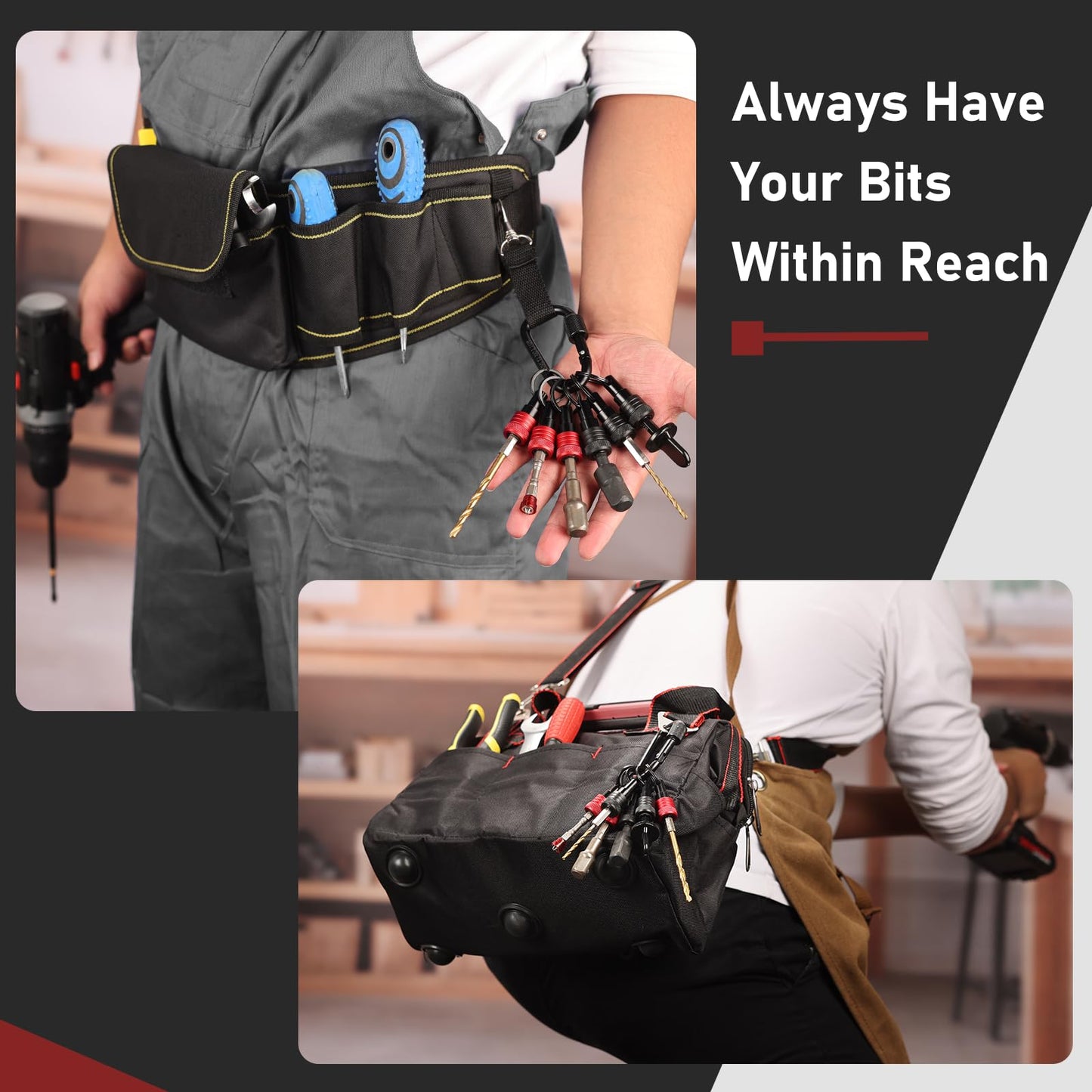 Enhanced Non-Slip Upgrade Bit Holder 6pc, 1/4 Drill Bit Holder Key Chain, Bit Holder for Impact Driver, Quick-Change for Drill Bits & Screwdriver & Drill Bit Extension, Includes Portable Carabiner