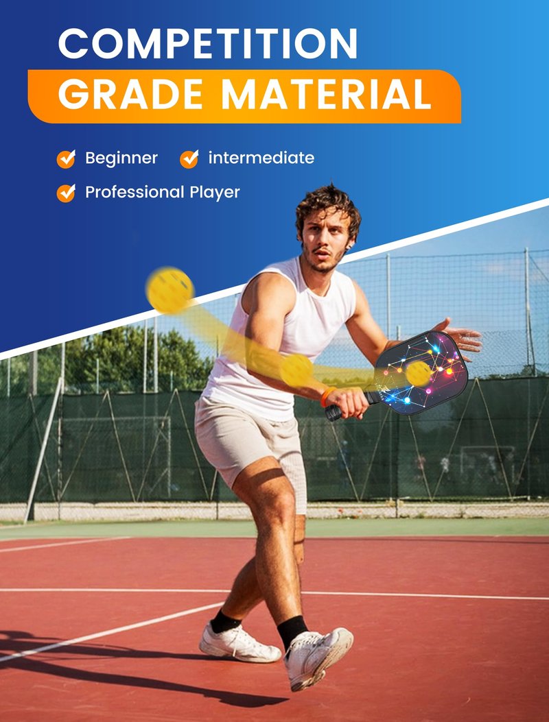 Pickleball Paddle Set of 2, Fiberglass Pickleball Rackets with Honeycomb Core, 4 Indoor/Outdoor Balls and Bag Included, Perfect for Beginners and Recreational Play