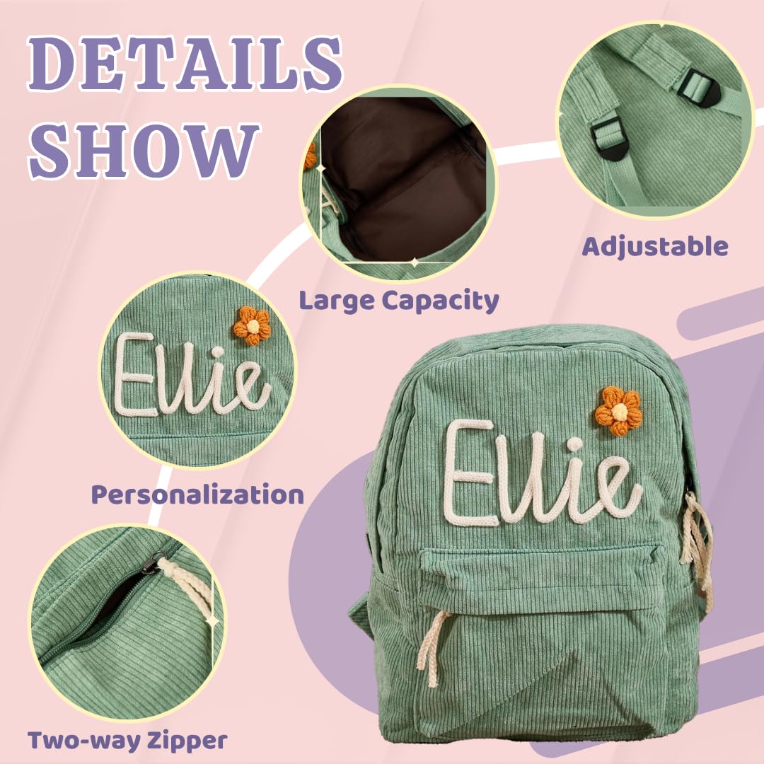 Goo Up Personalized Backpack with Name, Custom Corduroy Backpack with Cotton Rope Woven, Back to School Bag, Monogram Book Bag, Christmas, Birthday