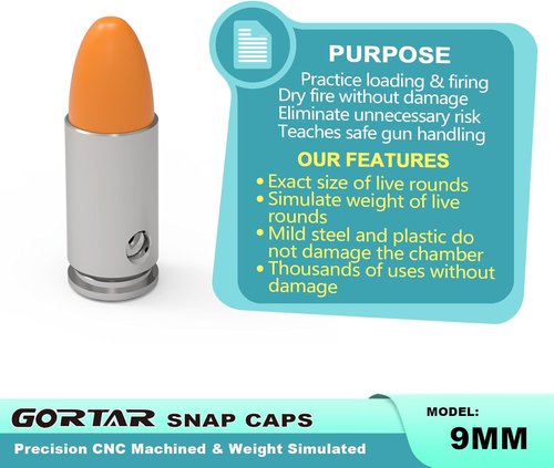 GORTAR 9mm Training Dummy Rounds (12 pcs) & Portable Laser Target Kit – Enhance Shooting Skills with Dry-Fire Practice and Real-Time Accuracy Feedback