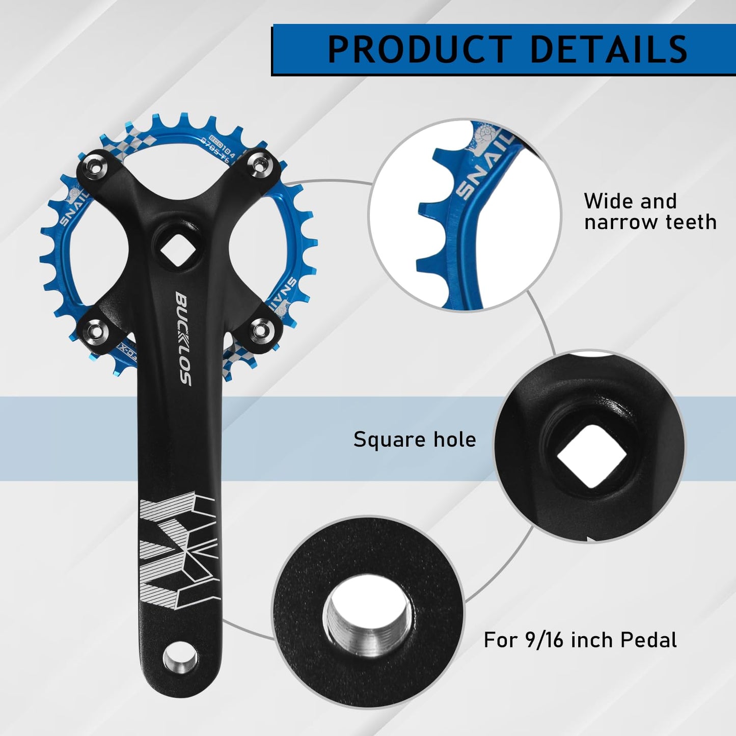 BUCKLOS 104 BCD 30T Mountain Bike Single Speed Crankset，170mm Square Taper Crankset with Narrow Wide Teeth Round Chainring（Six Color）,Bicycle Crank Arm Set