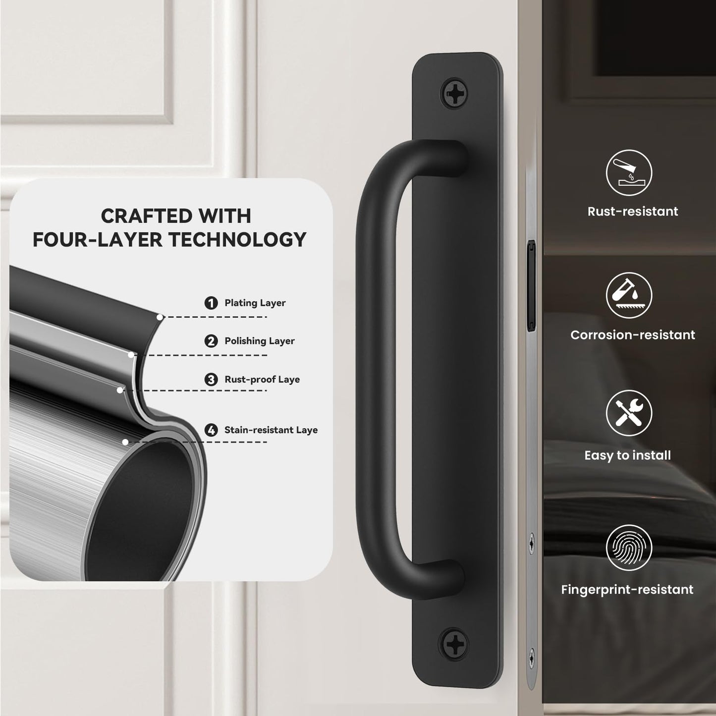 Barn Door Handles, 5.9" Gate Handle Outdoor Fence, Black Door Pulls Handle, Aluminium Alloy Sliding Closet Door Handle For Bifold Door, Kitchen, Cabinet, Bathroom, Closet, Garage Shed (2 Pack)