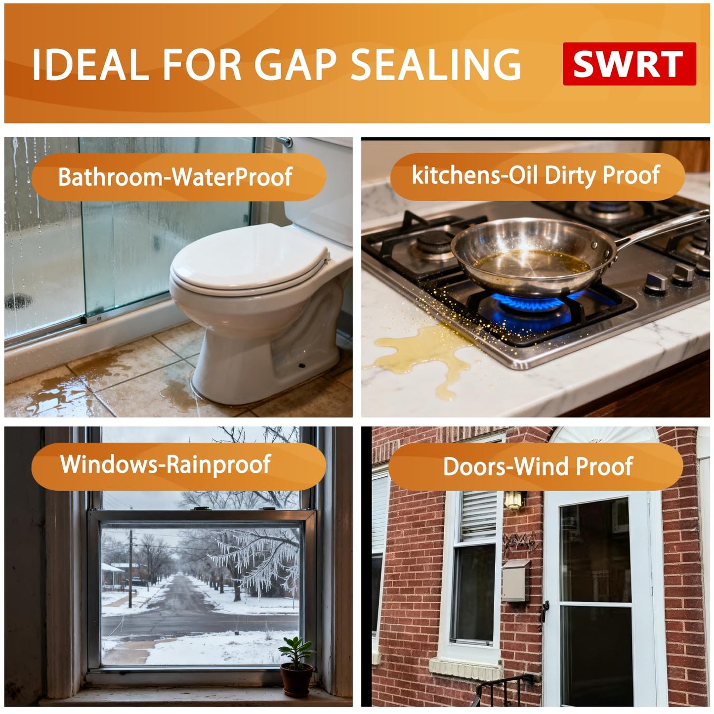 SWRT Transparent Window Weather Sealing Tape Residue-Free, 20-Mil Thick Heavy Duty Window Insulation for Winter, Weather Resistant, 2”x33FT Window Seal Tape Blocks Drafts for Doors Windows