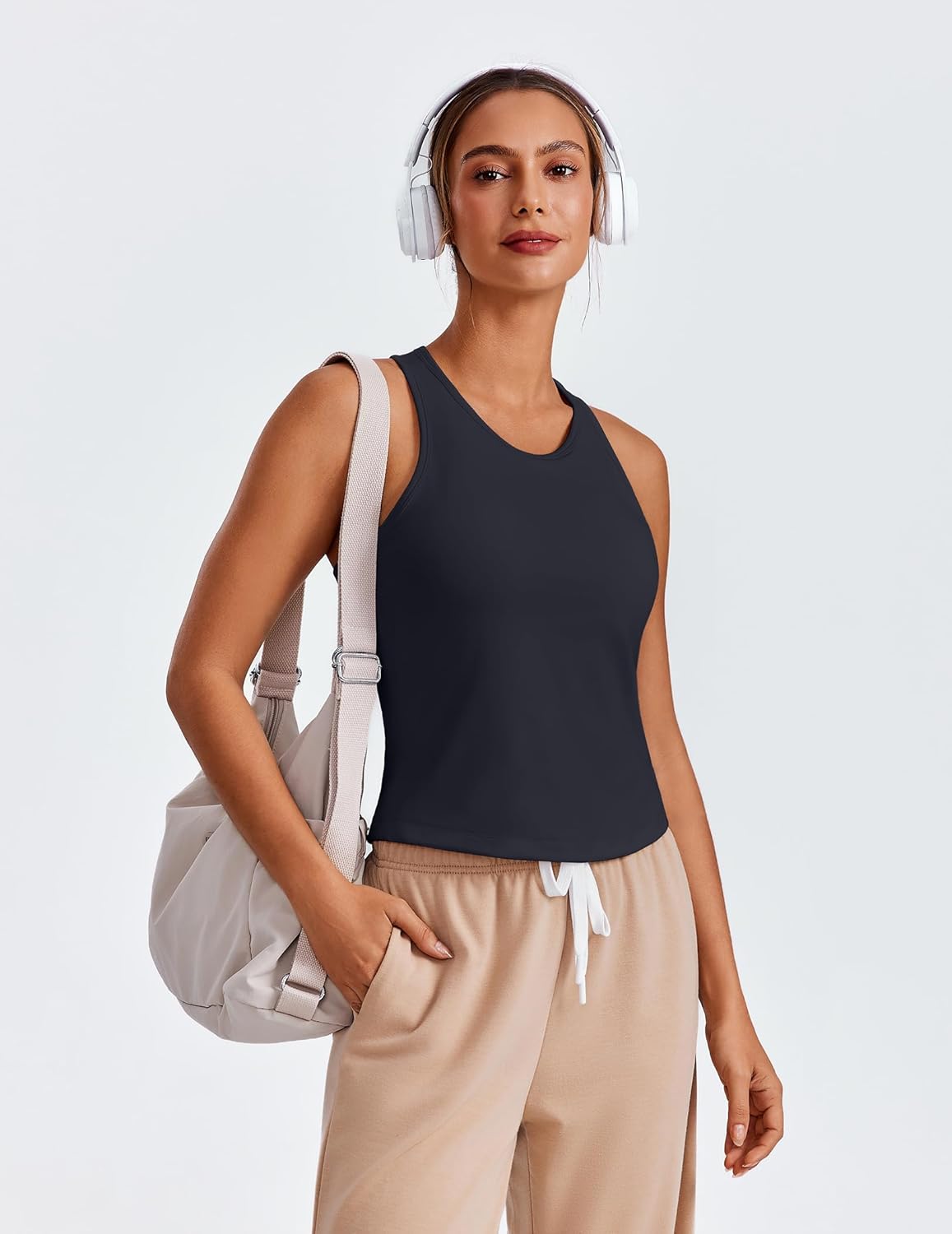 PINSPARK Workout Tops for Women - Racerback Tank with Built-In Bra | Padded Athletic Gym Shirt