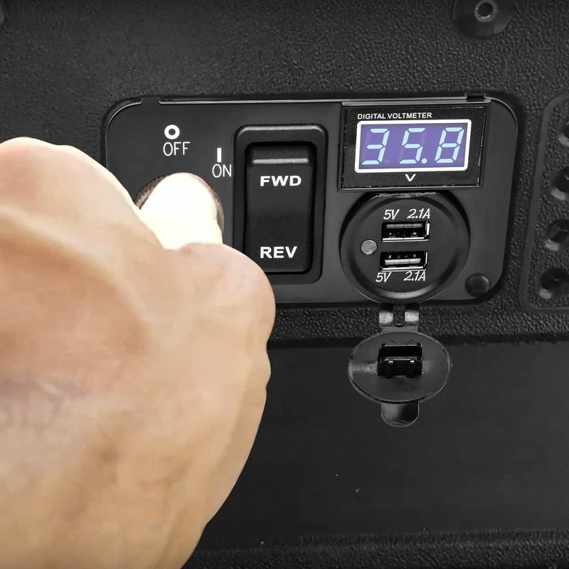 briidea 3 in 1 Multifunctional Integrated Panel with DC 12V-90V 4.2A Dual USB Charger Sockets, LED Wide Range Voltmeter & Forward Reverse Switch, Golf Cart Accessories for EZGO TXT, PDS & Medalist