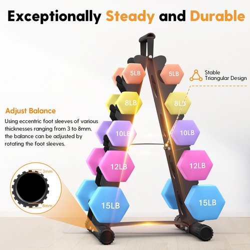 AmazeFan 5 Tier | 3-Tier Dumbbell Rack Stand Only, A-Frame Design Weight Rack with Handle, Weights Metal Strength Training Dumbbells Storage Rack for Home Gym Space Saver (Dumbells not Included) (Black, 5 Tier)