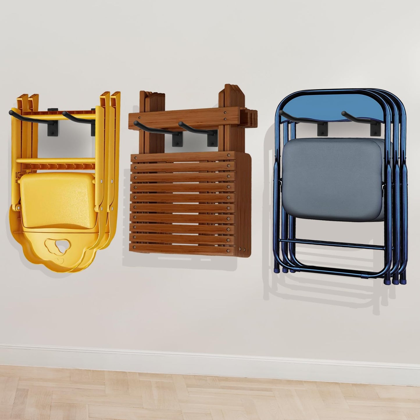 Garage Storage Mechanism Wall Mounted, Folding chair storage rack,Garden Tool Rack Manager Heavy-Duty Folding Chair, Suitablefor Car Tires, Ladders, Chairs, Strollers (Black (2-pack))