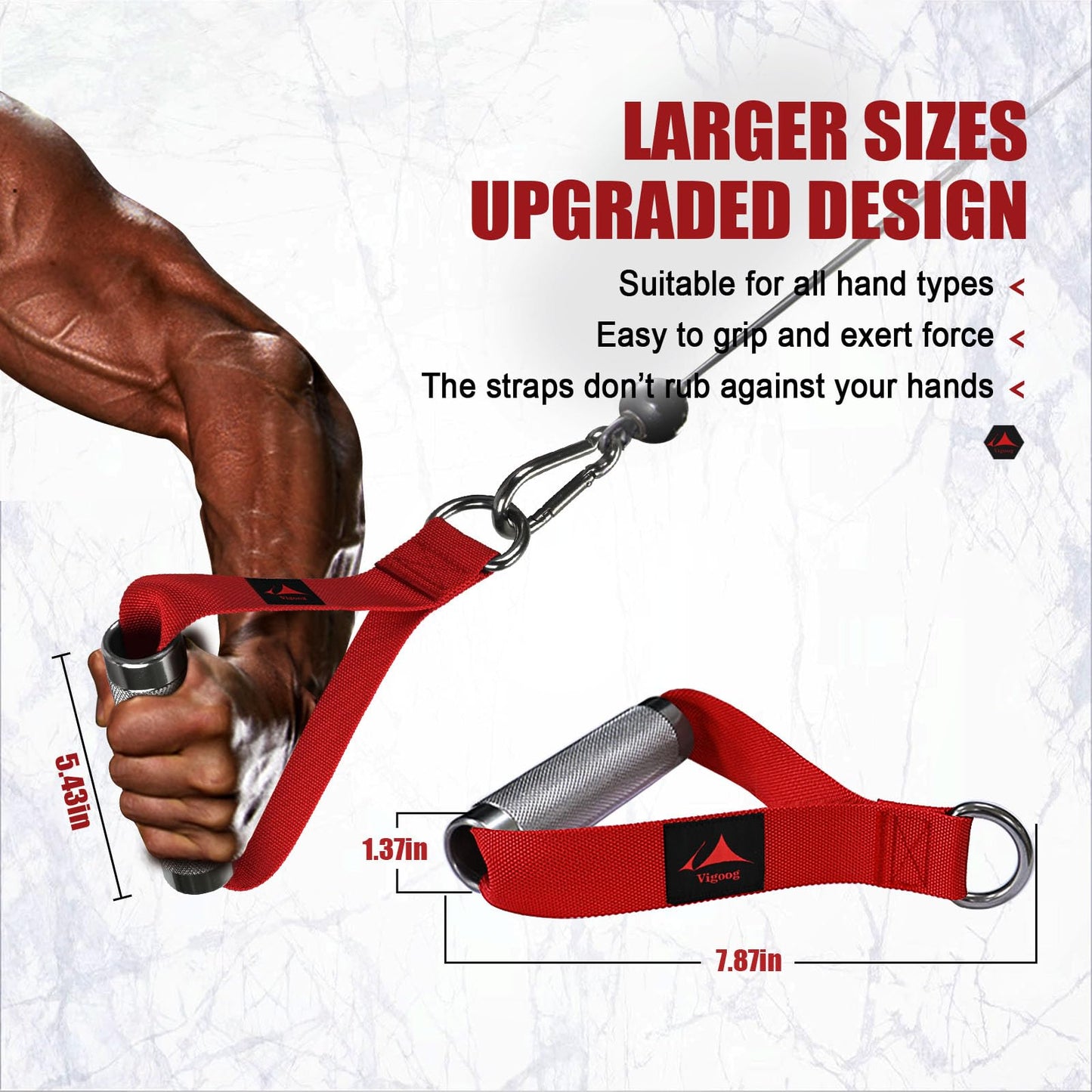 Pro Grade Metal Workout Handles, Heavy Duty Replacement Grip Attachments for Cable Machines, Resistance Bands, LAT Pulldown, Strength Exercise Home Gym & Commercial Fitness Equipment (Glory Red)