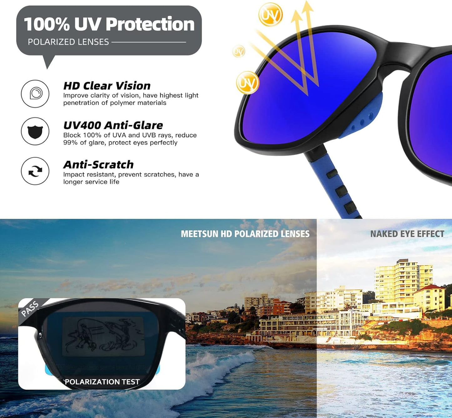 MEETSUN Polarized Sports Sunglasses - UV400 Protection for Driving, Running, Cycling & Fishing