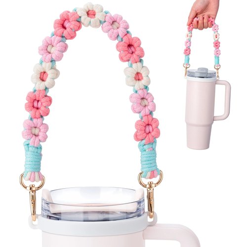 Bluwing Water Bottle Handle Strap for Stanley Cup, Owala, Handle Strap for Hydro Flask and Most 12-40oz Water Bottles(Daisy Colorful 11)