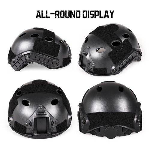 Adjustable Tactical Helmet with Helmet Cover, PJ Type Tactical Multifunctional Protective NVG Mount for Cosplay Hunting Shooting (Black)
