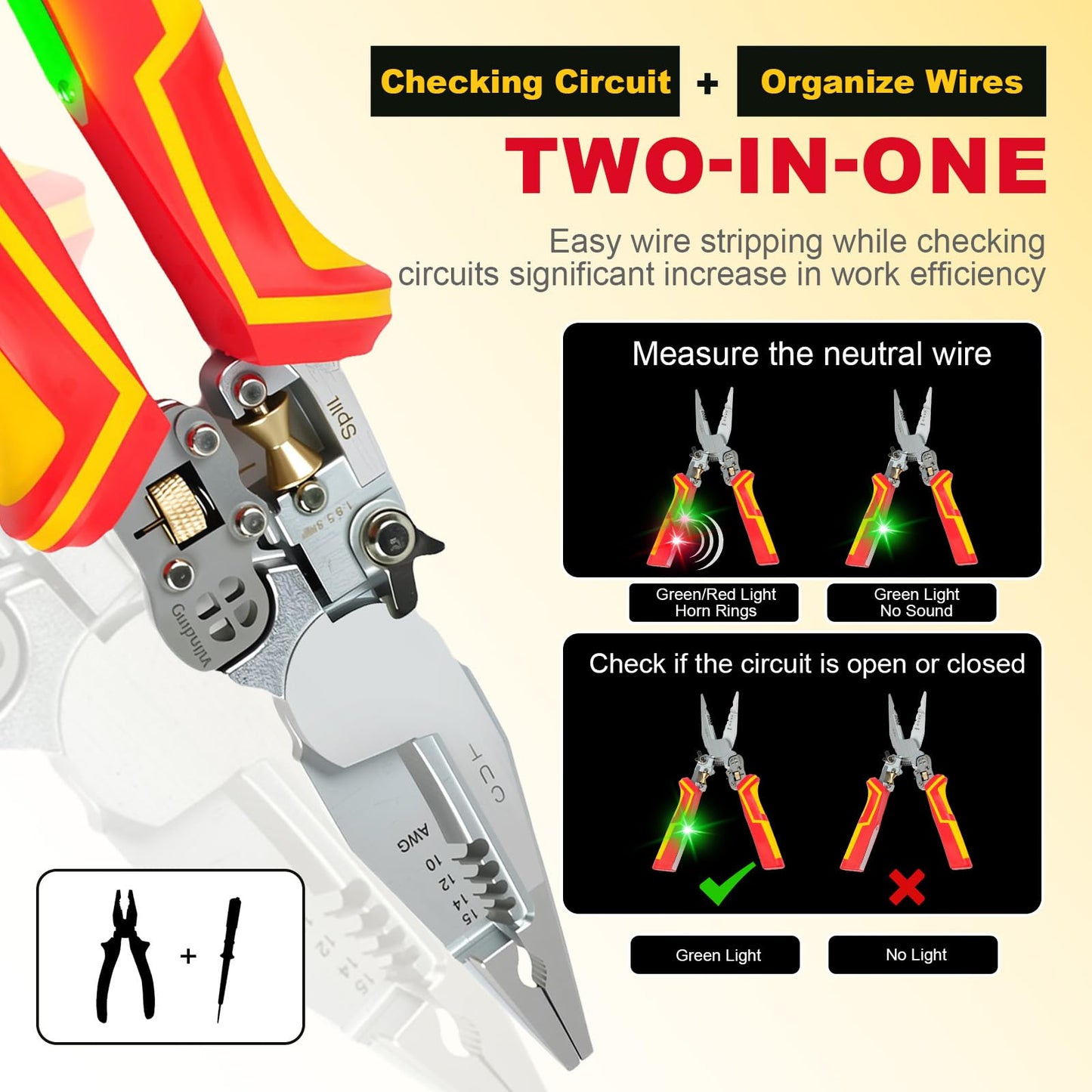 Multi Wire Stripper Tool - Wire Stripper, Voltage Tester Pliers, Hot Wire Judgment AC DC, Wire Twister, Wire Cutter and Splitting Wires