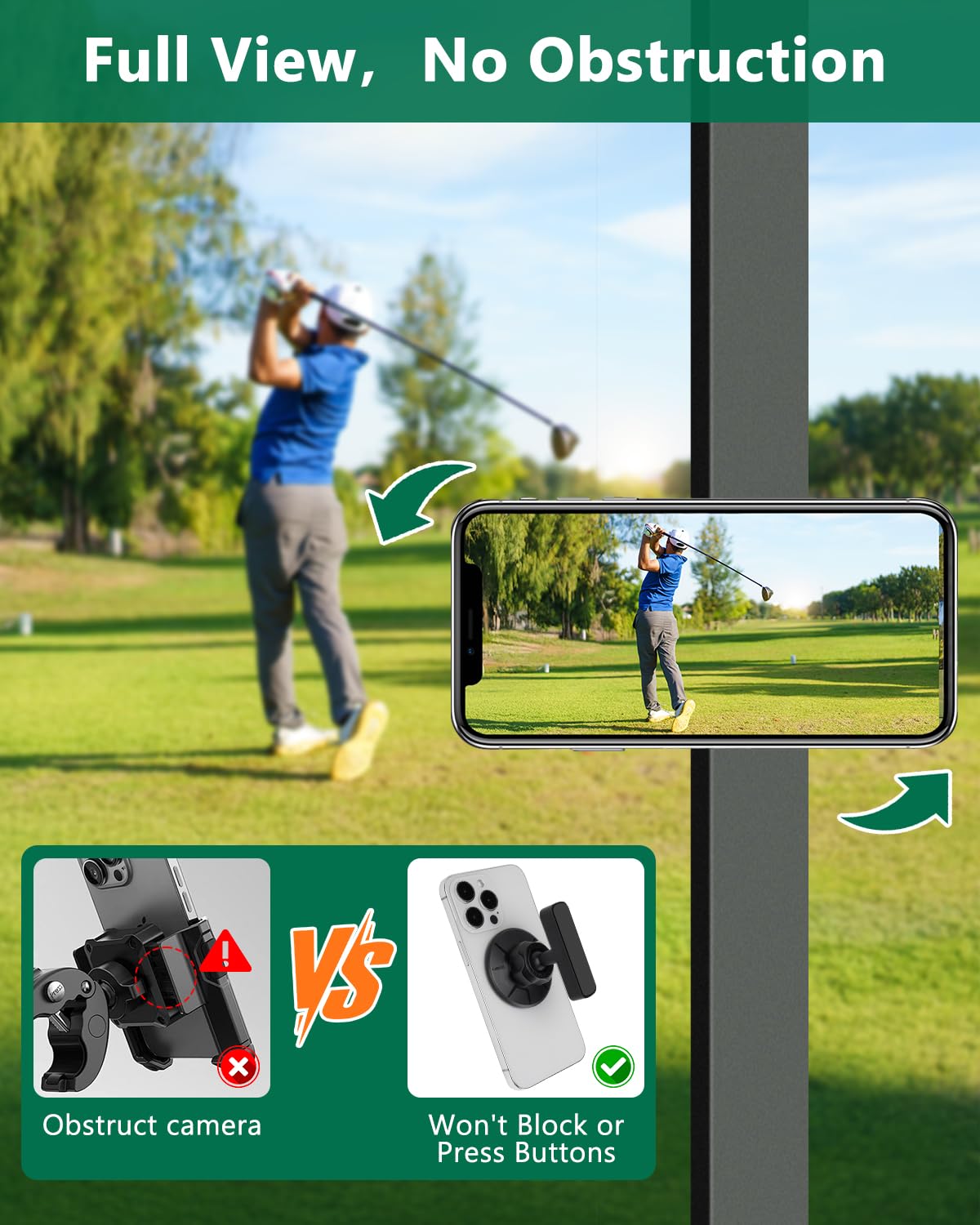 weini Golf Cart Phone Holder Magnetic, Equipped with 20X N52 Dual Magnets, 360° Rotation, Compatible with Brands Such As EZGO/Clubcar/Yamaha/Icon for Golf Carts,Designed Specifically for Golfers.