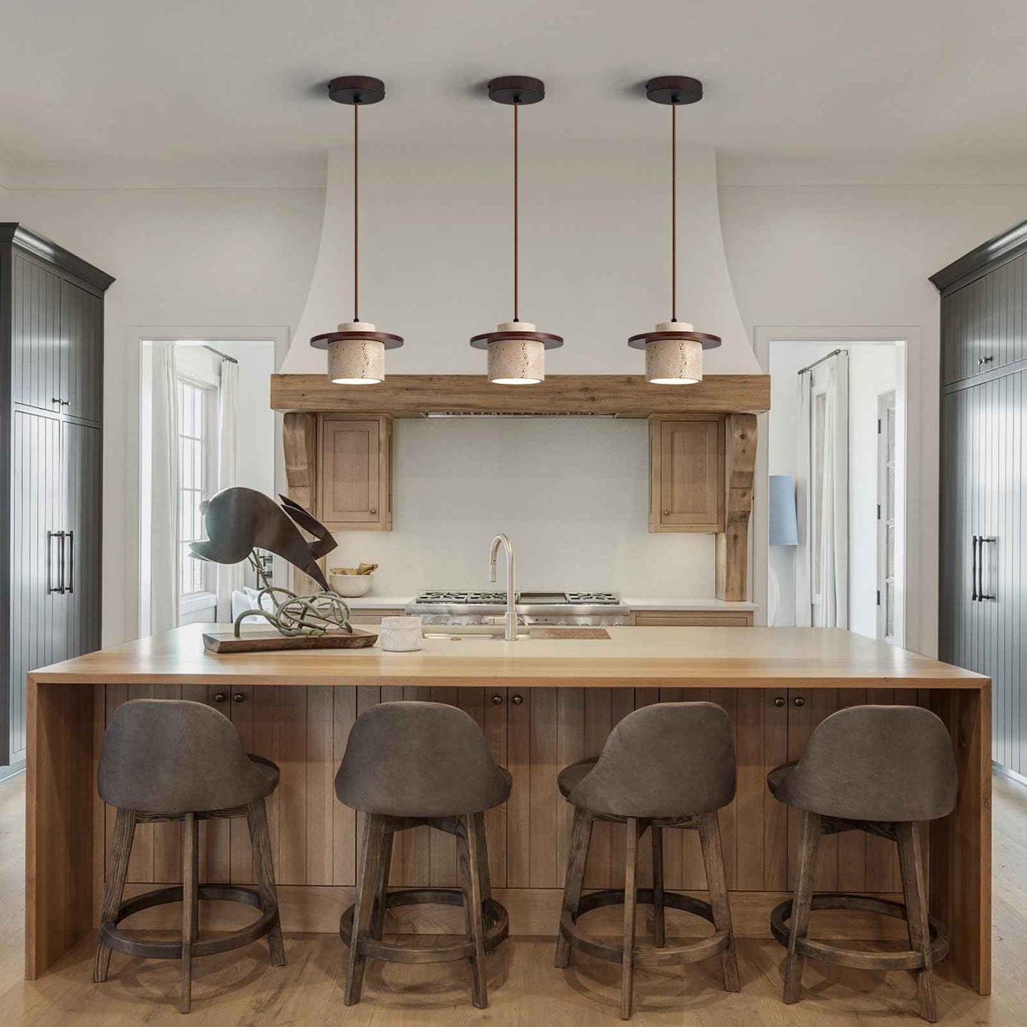 ADCTHOME Nordic Natural Stone Pendant Light Wabi-Sabi Yellow Cave Stone Chandelier, Dimmable Modern Wood Hanging Lamp Fixture for Kitchen Island,Dining Room,Bedside,Restaurant,Cafe,Bedroom(1-Pack)