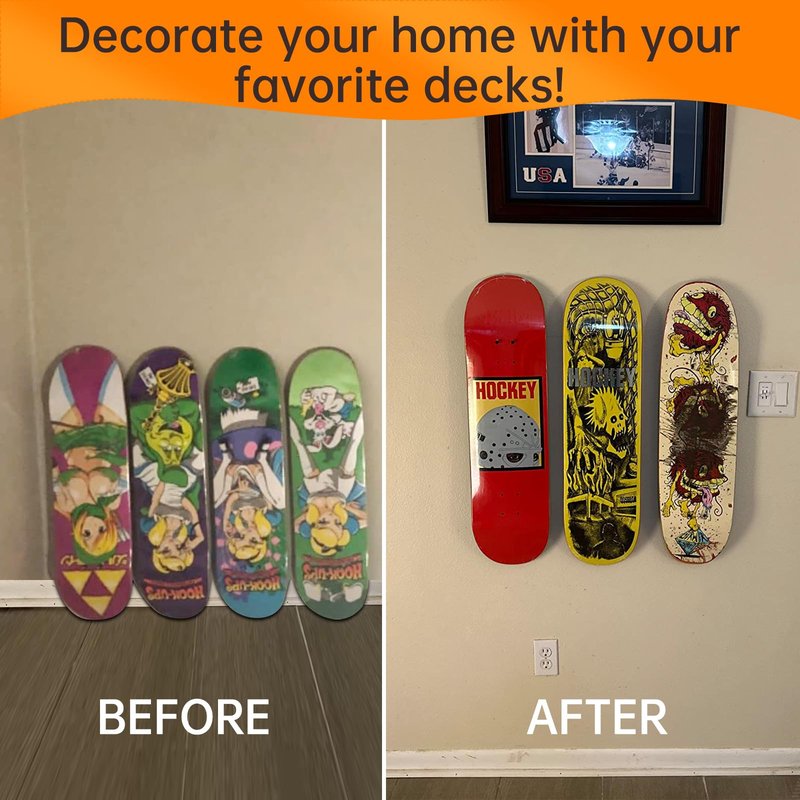 Skateboard Wall Mount Display(10 Packs),Aluminum Skateboard Hanger with Two Screw Holes,Skateboard Deck Storage for Home Decor, Skateboard Display Decor