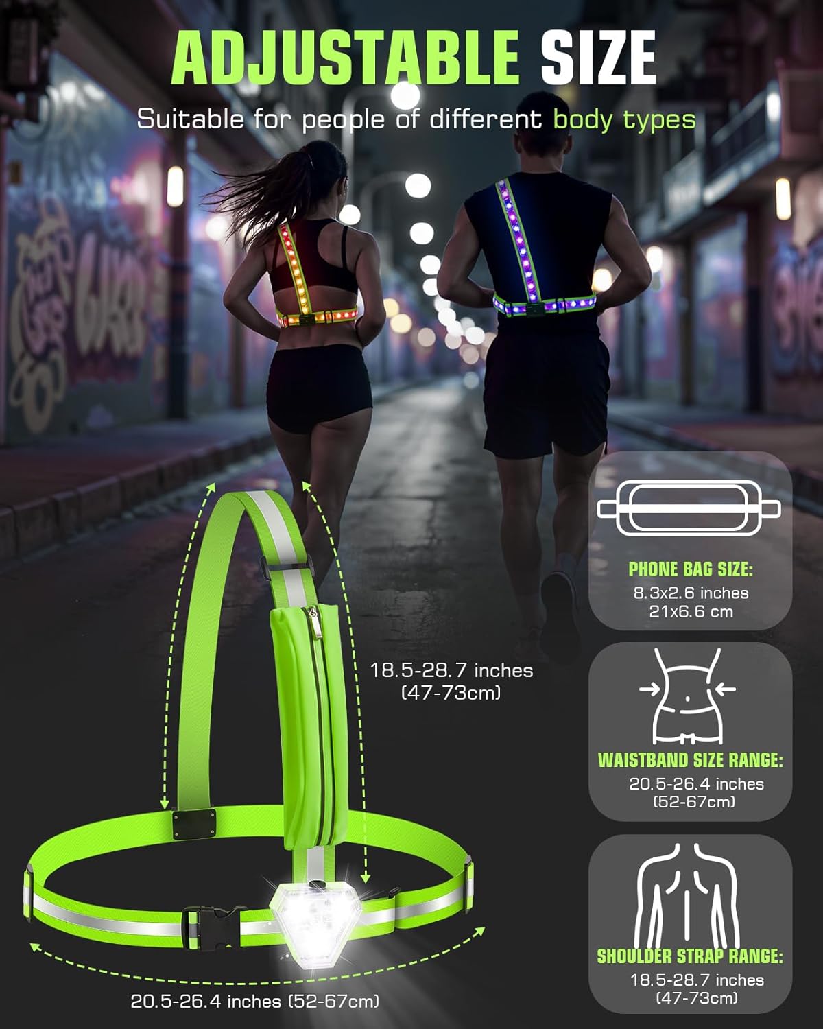 Zacro LED Reflective Vest - 500LM Rechargeable Light Up Running Gear | 5 RGB Colors, IPX4 Waterproof, Adjustable for Men & Women