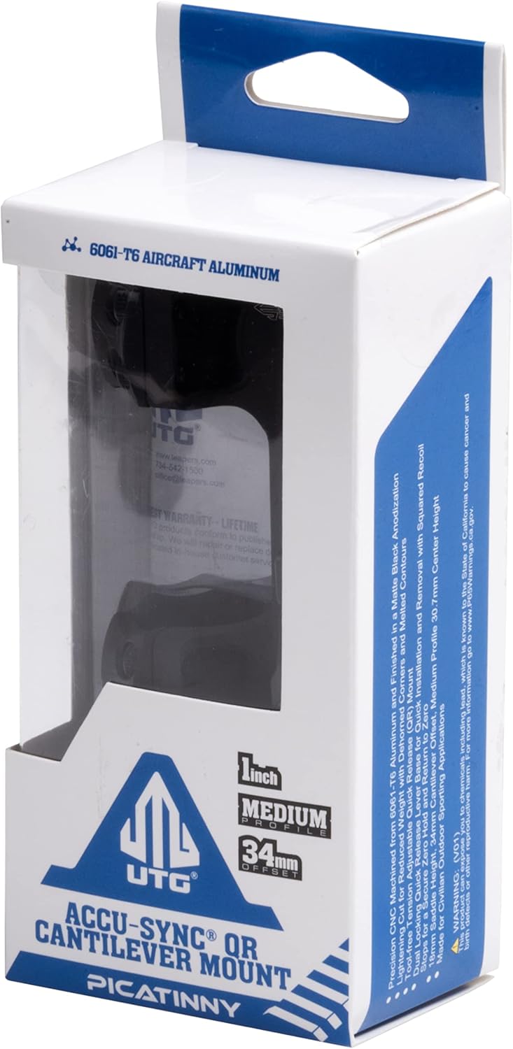 UTG ACCU-SYNC QR 1" Medium Pro Scope Mount - 34mm Offset, Sleek Black Design