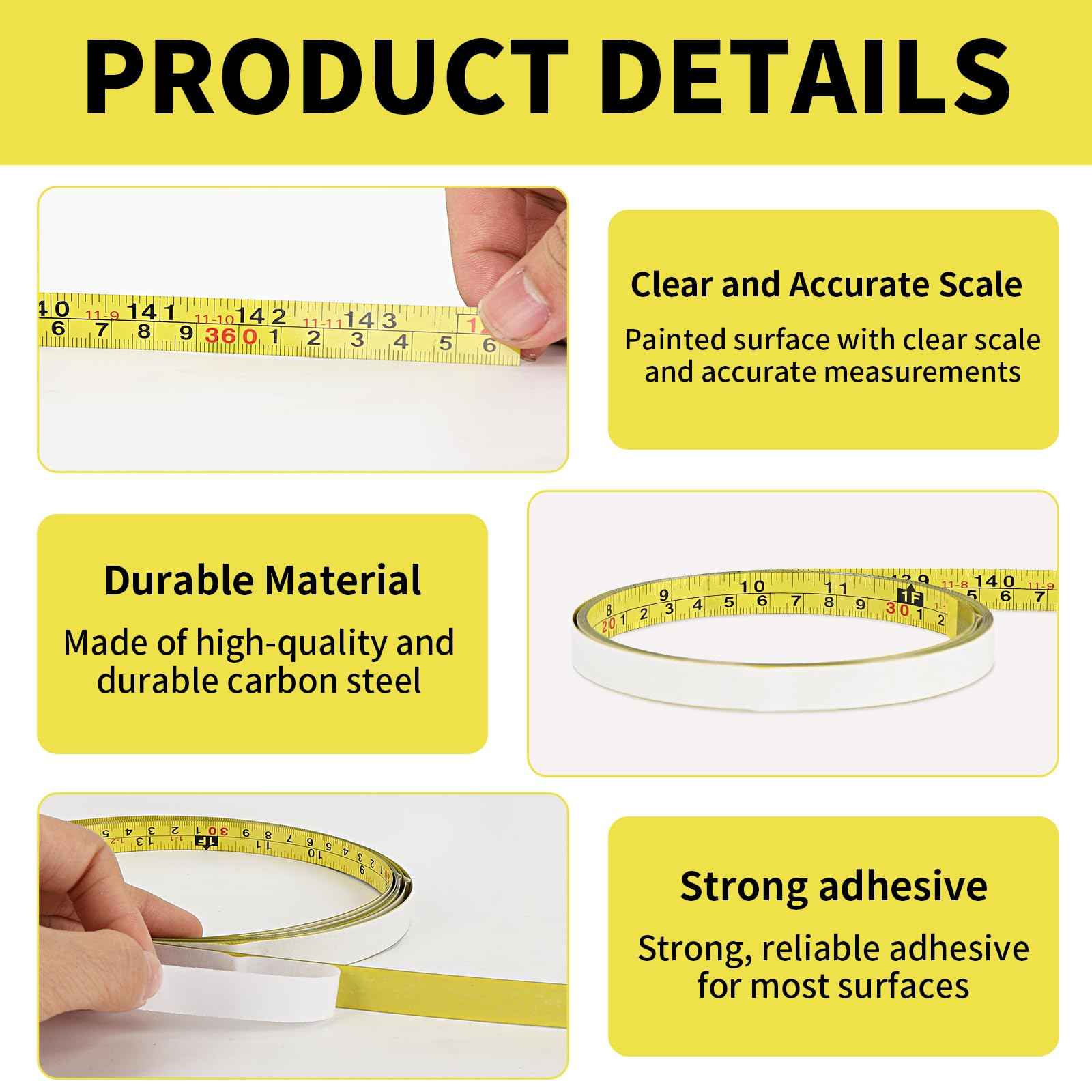 10 Packs Self Adhesive Measuring Tape Adhesive Tape Measure Stick on Tape Measure for Saw Drafting Table Work Woodworking Workbench (12 ft,Yellow)