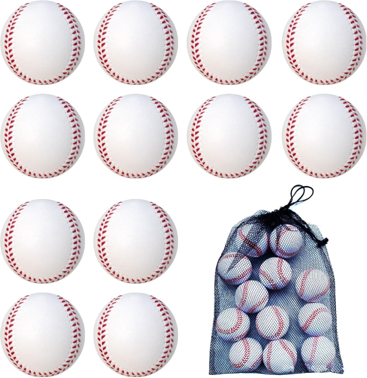 Skiennix 12 Pack Foam Baseballs - Soft Training Balls with Mesh Bag for Indoor/Outdoor Use - White