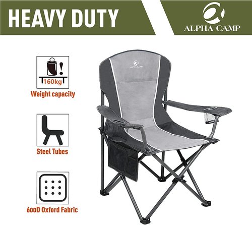 ALPHA CAMP Oversized Camping Chair - Heavy Duty 350 LBS Support, Collapsible Design with Padded Arms & Cup Holder
