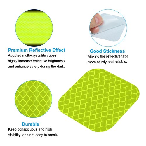 PATIKIL Reflective Stickers, 30 Pcs Safety High Visibility Reflective Sticker Waterproof Driveway Reflectors for Bicycle, Motorcycle, Fluorescent Green (Square)