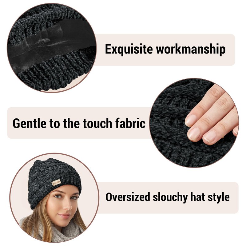 Sukeen Knit Beanie Hat for Women Thick Fleece Lined Winter Hat Warm Skull Cap Fashionable Knit Cap for Outdoor Black