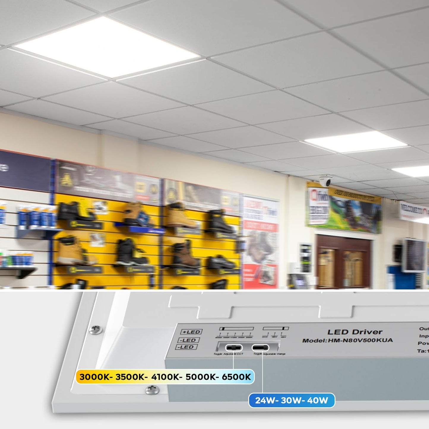 LVWIT 2x2FT LED Flat Panel Light for Drop Ceiling 2 Pack, 3000K/ 3500K/ 4100K/ 5000K/ 6500K 5CCT Selectable, 4800 Lumens Dimmable Drop Ceiling Lighting Fixture, 24W/ 30W/ 40W 3 Wattage