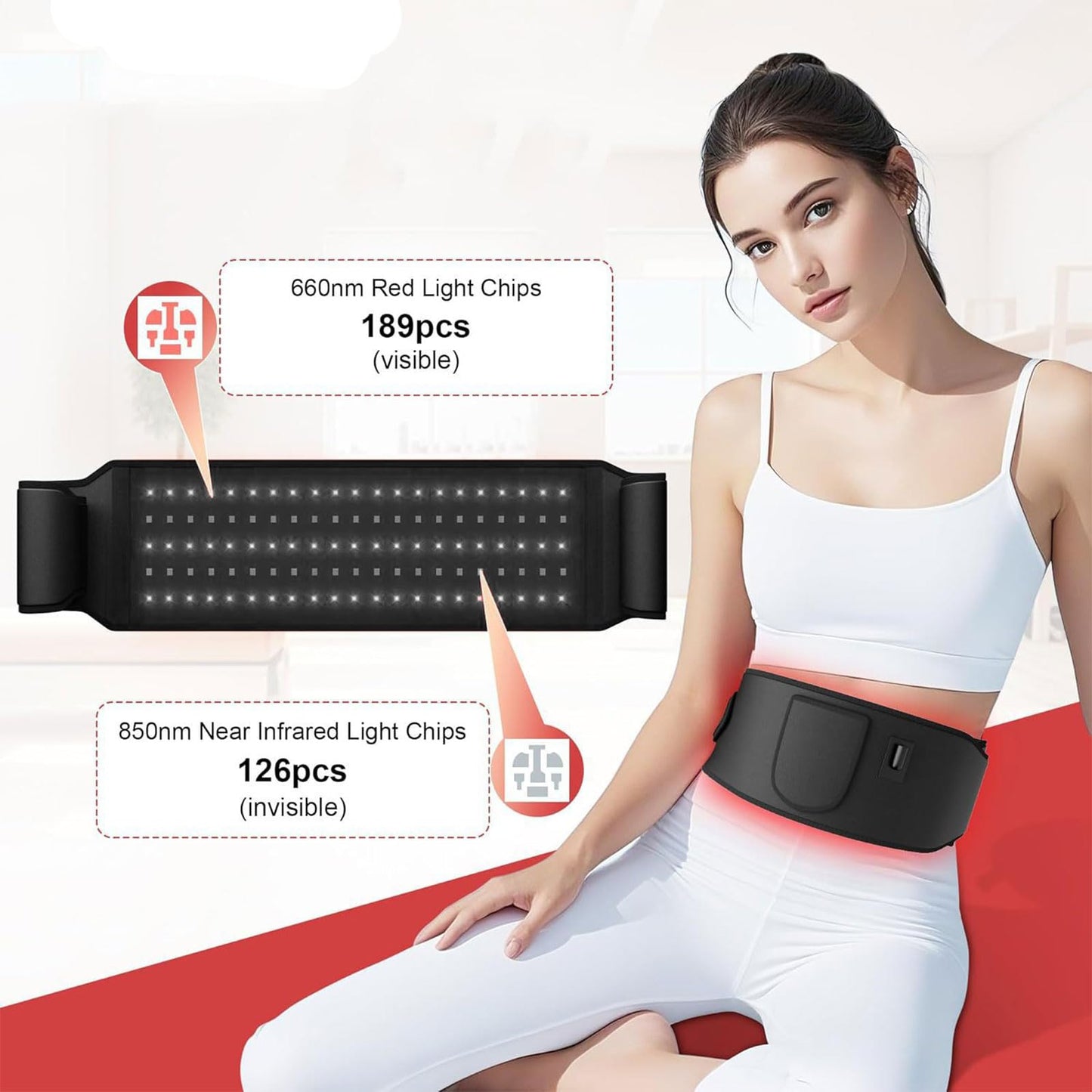 Firmly Red Light Therapy Belt, Firmly Dual-Wavelength Red Light Belt With 3-Layer Lift Technology, Muscle Relaxation, Adjustable & Portable for Wellness & Relaxation (Black)