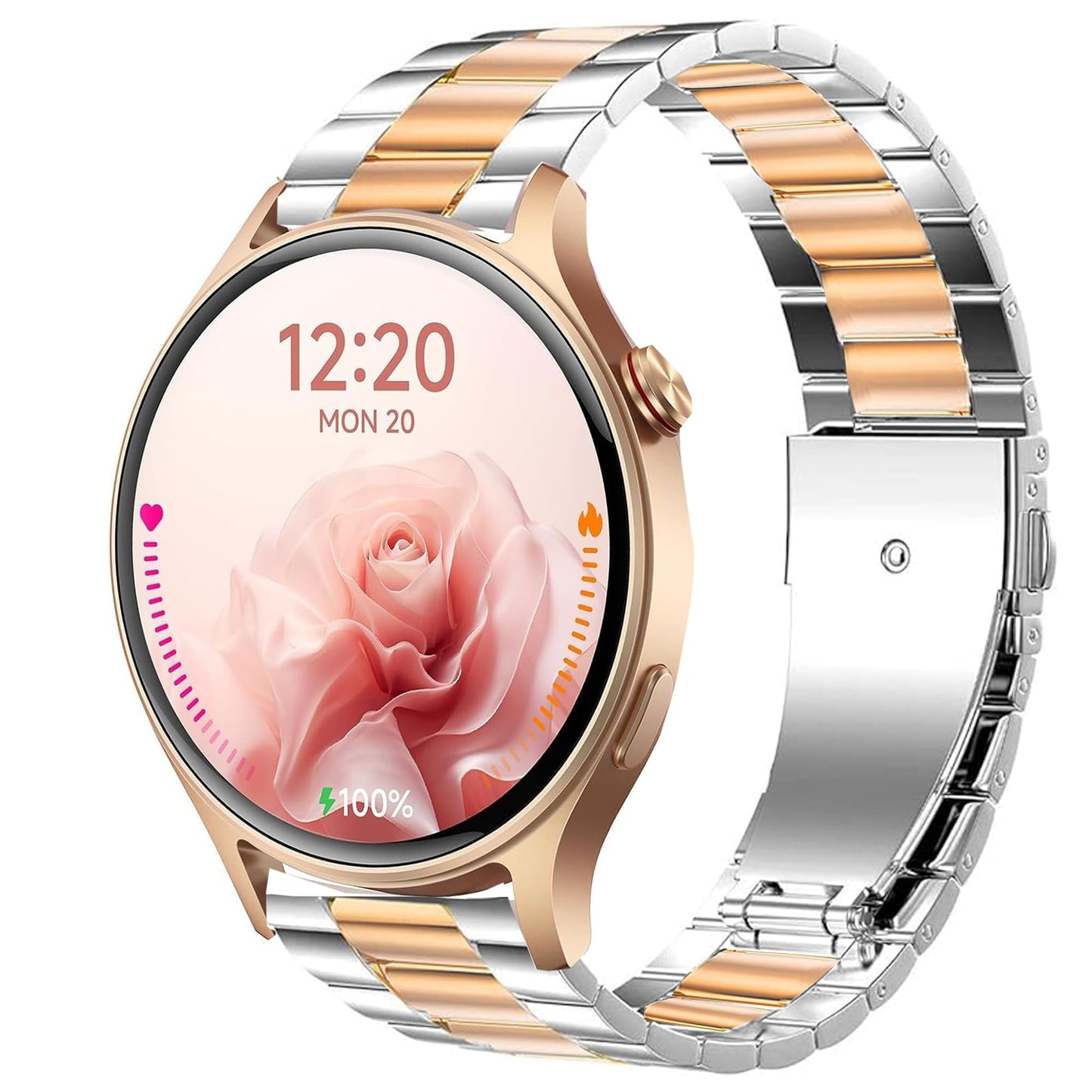 Compatible for Aeac Smart Watch Bands, 20mm, 22mm Quick Release Stainless Steel Metal Replacement Straps Compatible for Aeac 1.32 Inches Round, W208 Plus, IDW19, GTX05, GTX12 (Silver-Rose Gold, 22mm size band)