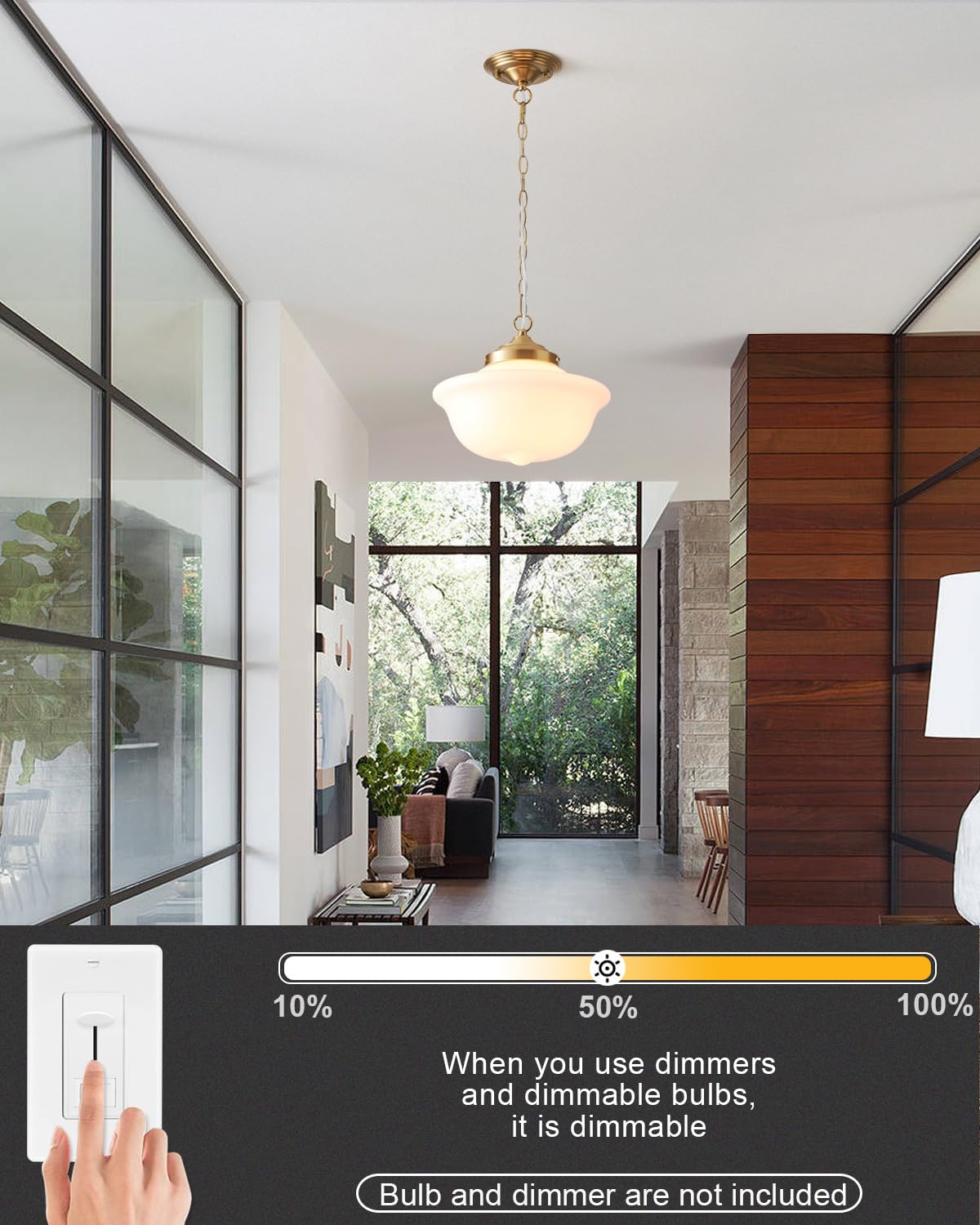 BinoBro Schoolhouse Light Fixture, 12 Inch Black Finish with Milk Glass Semi Flush Mount Ceiling Light, Ceiling Light Fixture for Kitchen Hallway Entryway (Type C Pendant Light)