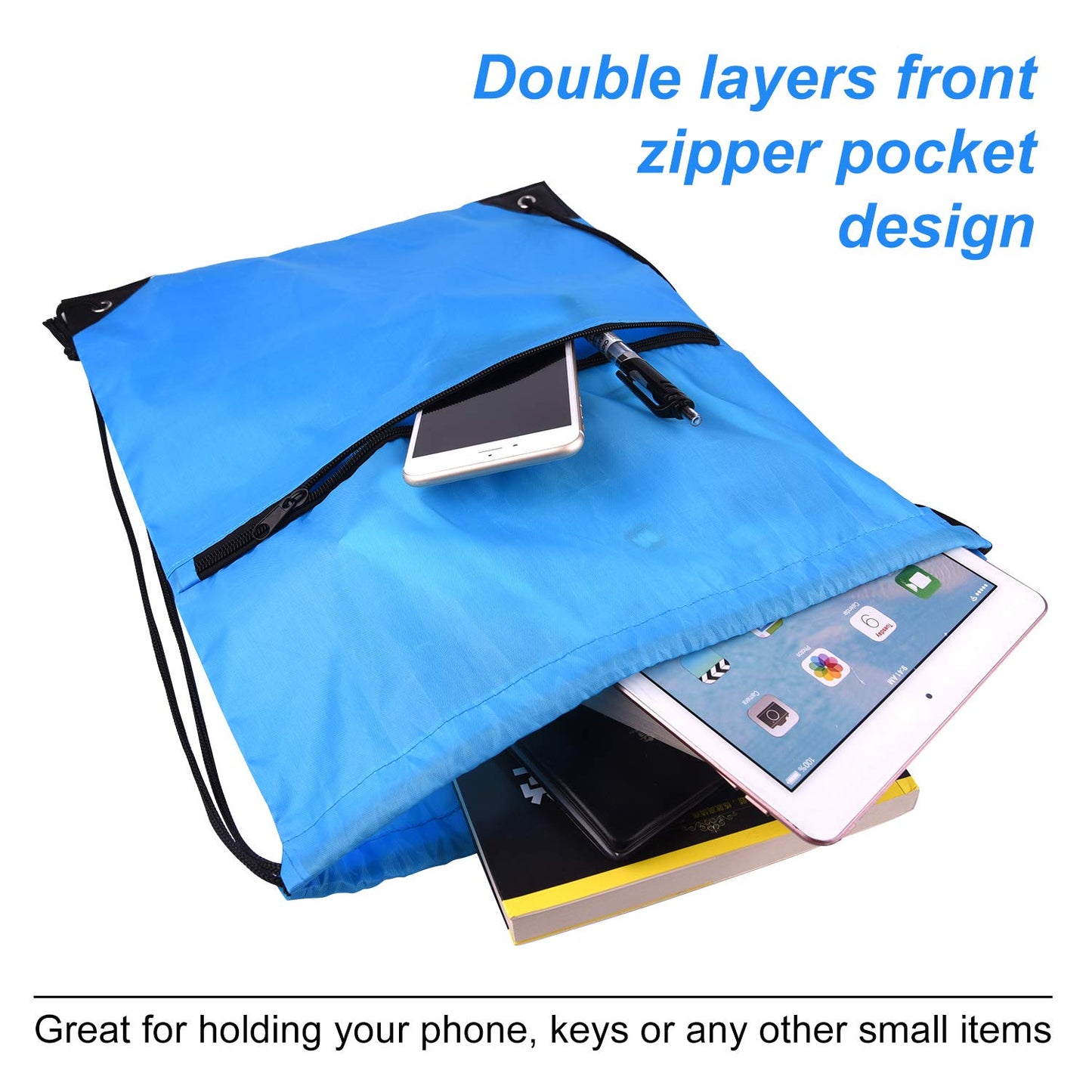 KUUQA 16Pcs Drawstring Backpack with Zipper Pocket Cinch Sack Bulk String Bags（Colorful）