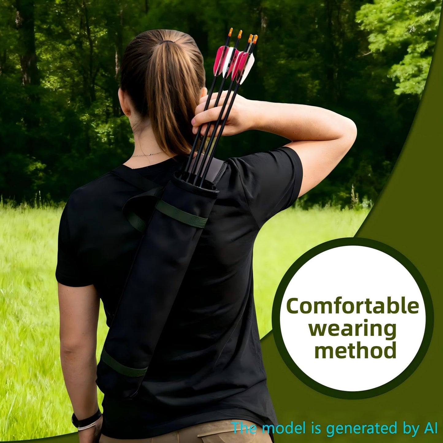 Quiver Arrow Holder, Oxford Cloth Archery Quivers, Adjustable shoulder strap Portable Arrow Quiver for Outdoor Hiking, Hunting, Training, Targeting, Cosplay, Only the Quiver Is Included (Black)