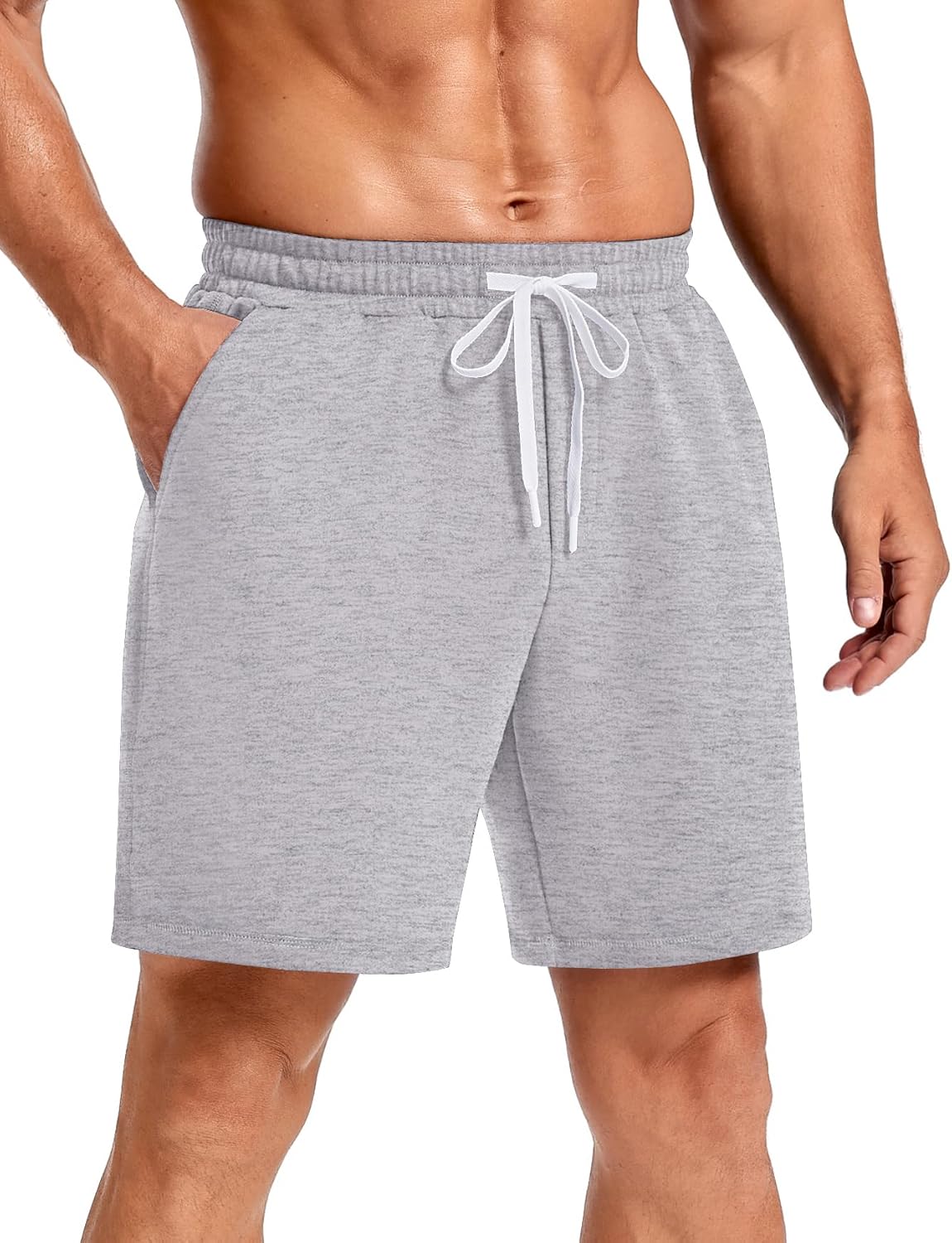 PINSPARK Men's Casual Sweat Shorts - Lightweight 7" Cotton Athletic Lounge Shorts with Drawstring