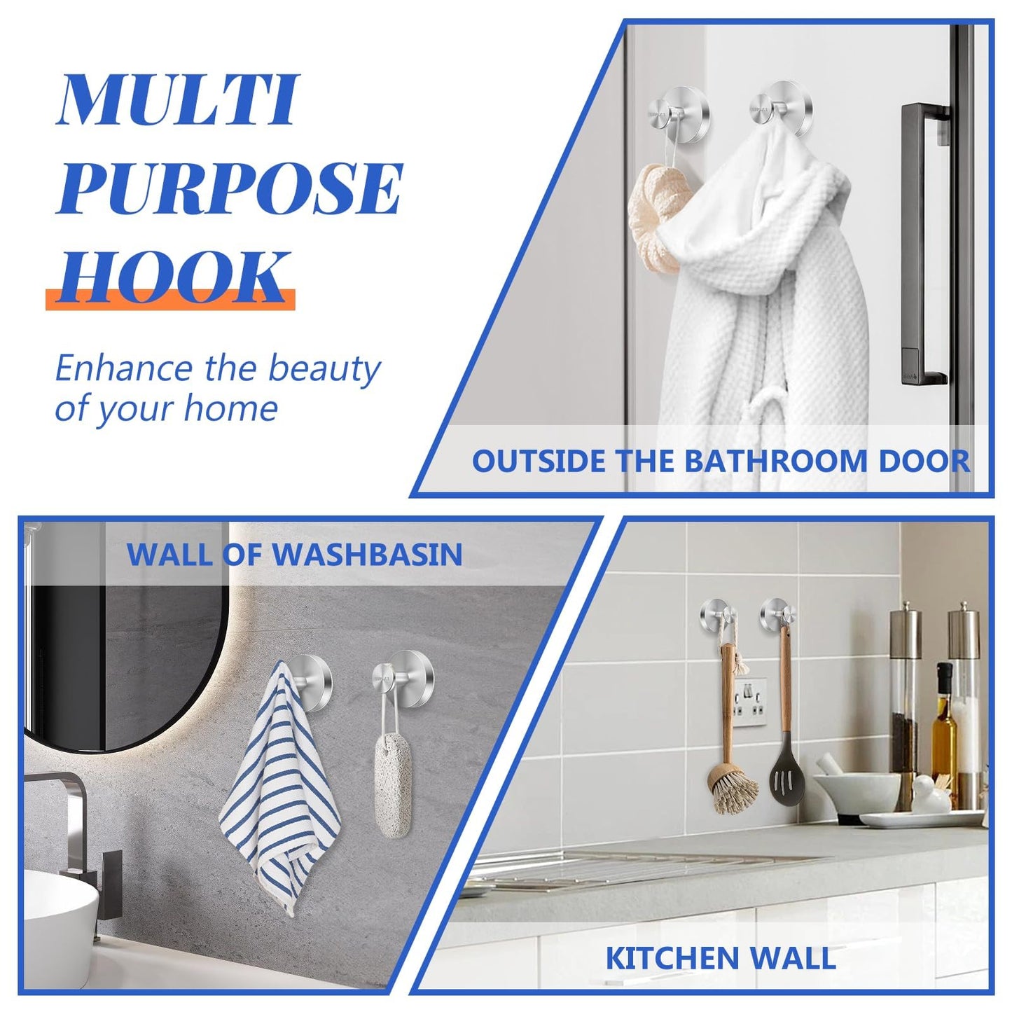 HRMNUS Suction Cup Hooks for Shower, Bathroom,Glass Door, Mirror, Kitchen,Tile – Loofah, Towel, Coat, No-Drill Bath Robe Hook Holder for Hanging up to 15 lbs Removable Wall Hooks,Brushed silver,4packs