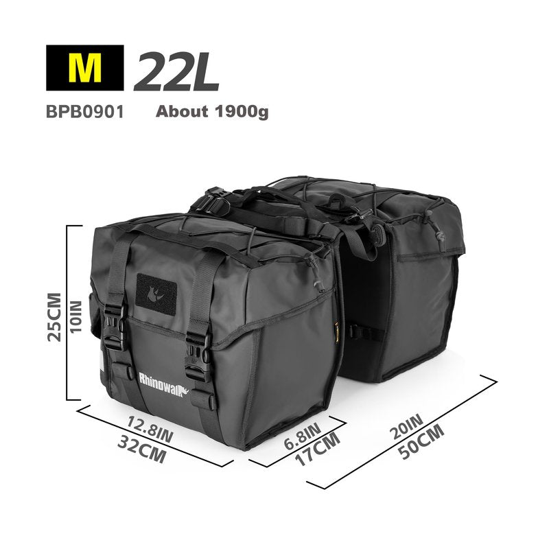 Rhinowalk Bike Pannier Bag with Rain Cover 22L Waterproof Bicycle Double Pannier Bags with Support Plate for Long Distance Riding Saddle Pouches for Bike Rear Rack Cycling Accessories(Black)