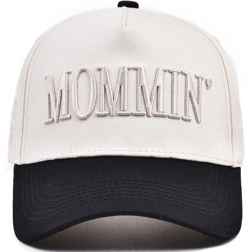 Women’s Mommin Trucker Hat – Vintage Two-Tone Ponytail Baseball Cap, Embroidered Adjustable Hat, Great Gift for Mom & Women White