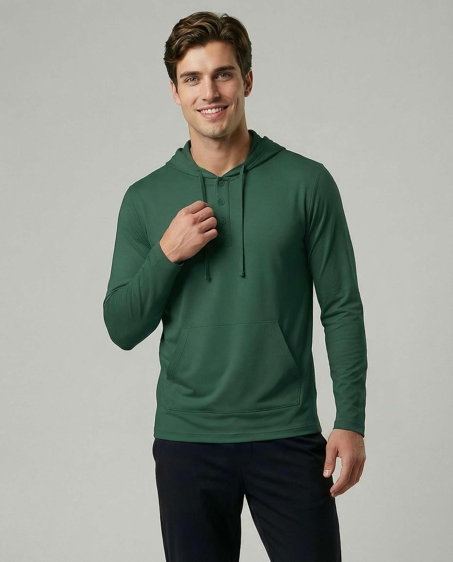 Real Essentials 3 Pack: Men's Cotton Henley Pullover Hoodie Lightweight Casual Long Sleeve Hooded Sweatshirt- Set 6, M