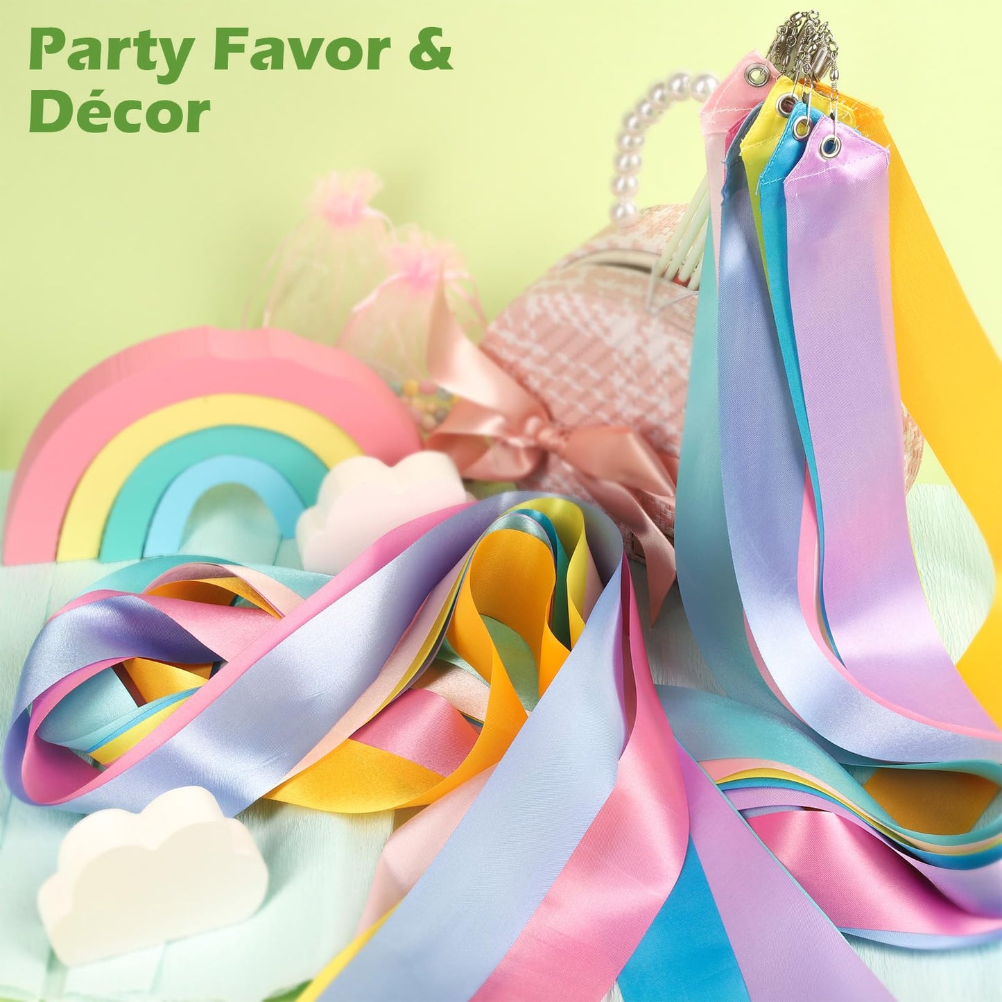 HiUnicorn Rainbow Party Favors Dance Ribbons for Kids Carnival Gymnastics Birthday Party Decoration Supplies, Ribbon Baton Twirling Sticks Silks Streamers Wands for Girls