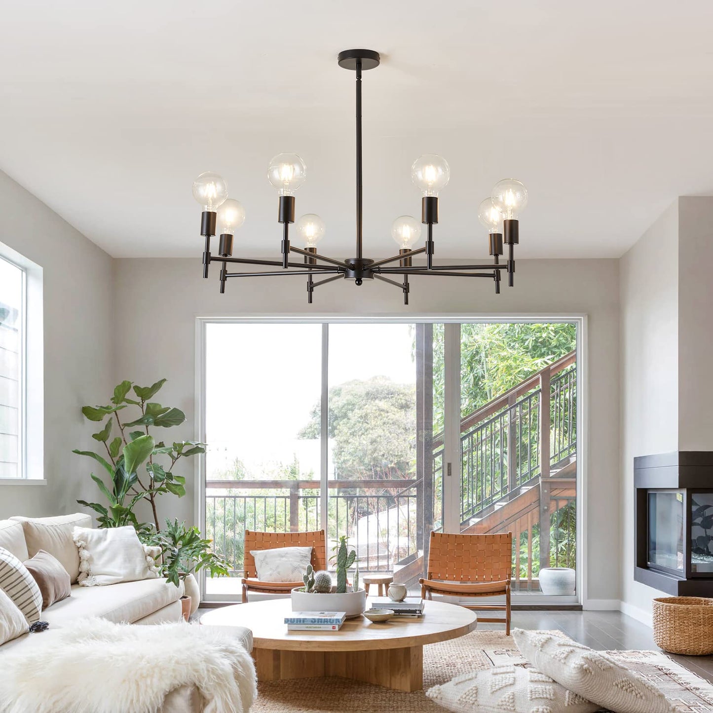 ASGYISA 8-Light Black Sputnik Chandelier Matte Industrial Flush Mount Ceiling Light Fixture Metal Modern Pendant Light for Farmhouse, Bedroom, Kitchen, Dining, Living Room, Island