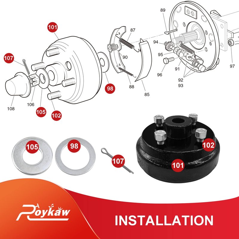 Roykaw Golf Cart Brake Drum Hub Assembly with Lug Nuts for EZGO 1982-up Electric & 1982-1993 2 Cycle Gas Models, Replaces OEM # 19186-G1P, 17298-G1, 17082-G2
