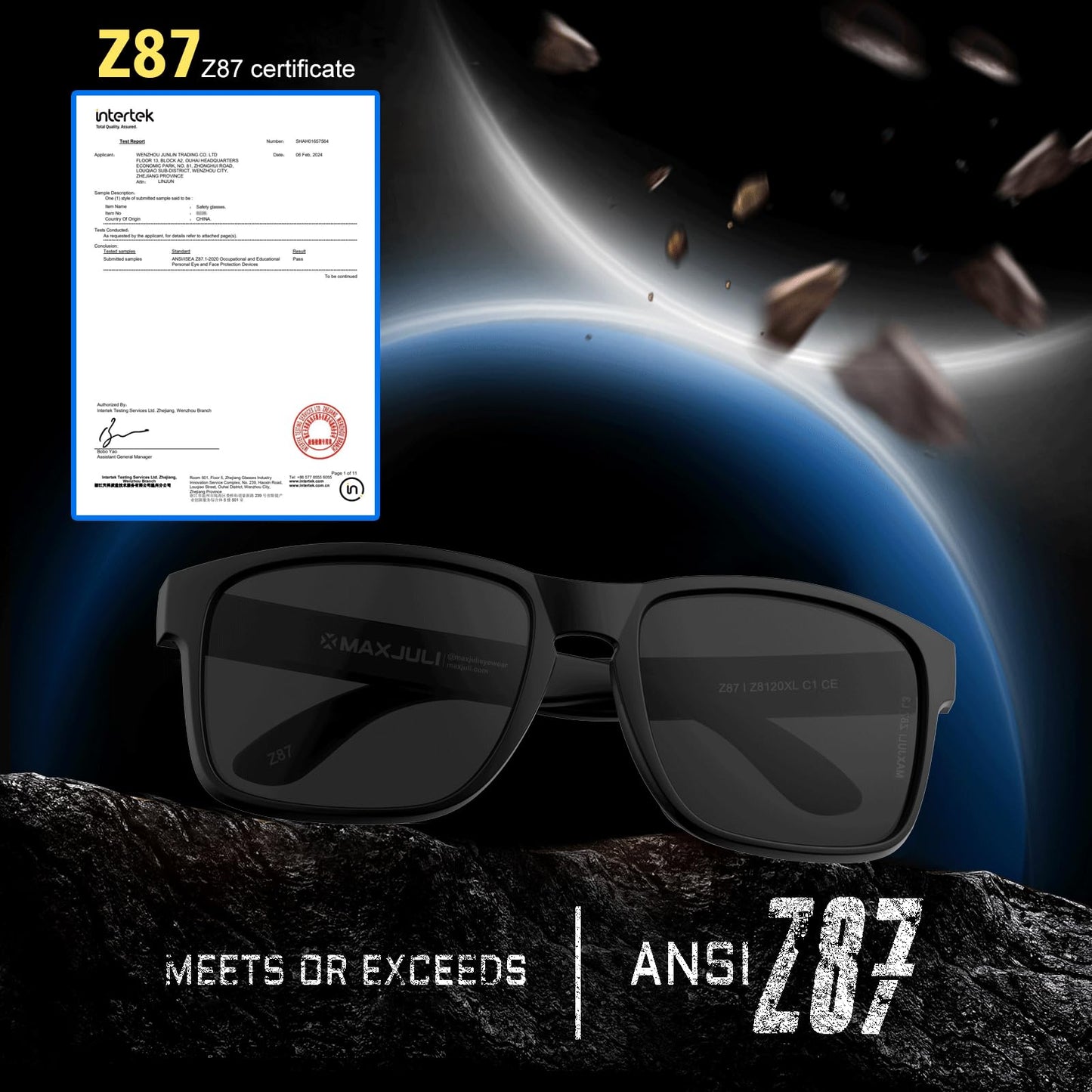 MAXJULI XL Size Double Extra Large Z87 Sunglasses for Big Wide Heads Men TR90 UV400 Protection Glasses 8120XL(Black/Grey)