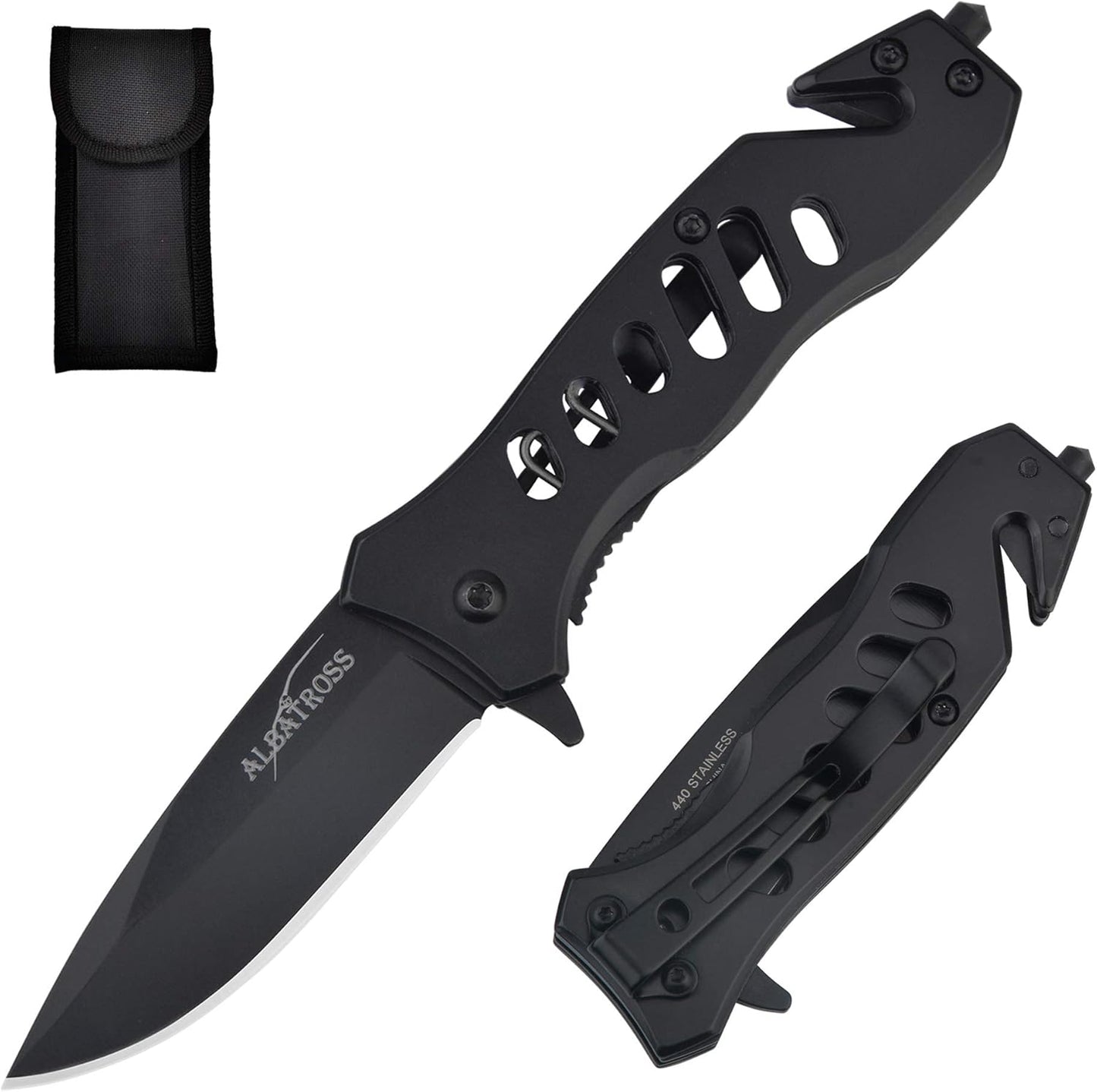 ALBATROSS Tactical Folding Pocket Knife - SpeedSafe Spring Assisted, Glass Breaker & Seatbelt Cutter