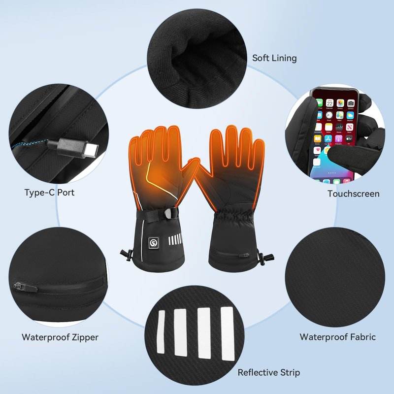SNOWYES Heated Ski Gloves for Men & Women, 4000mAh Rechargeable Electric Gloves, Waterproof Windproof Touchscreen Winter Hand Warmers for Skiing, Hiking, Cycling & Camping