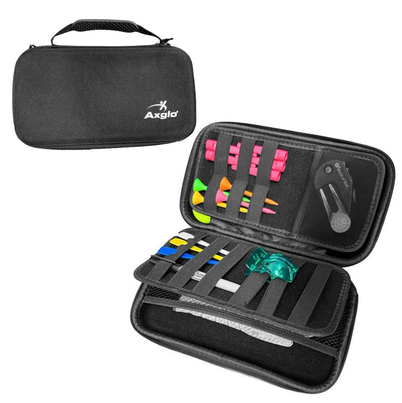 Axglo Golf Glove Holder, Accessories Storage Case, Lightweight & Protective Hard Shell Organizer with Carabiner, Large Storage Space for Tees, Gloves, & Ball Caps, Perfect Golf Gifts, Black