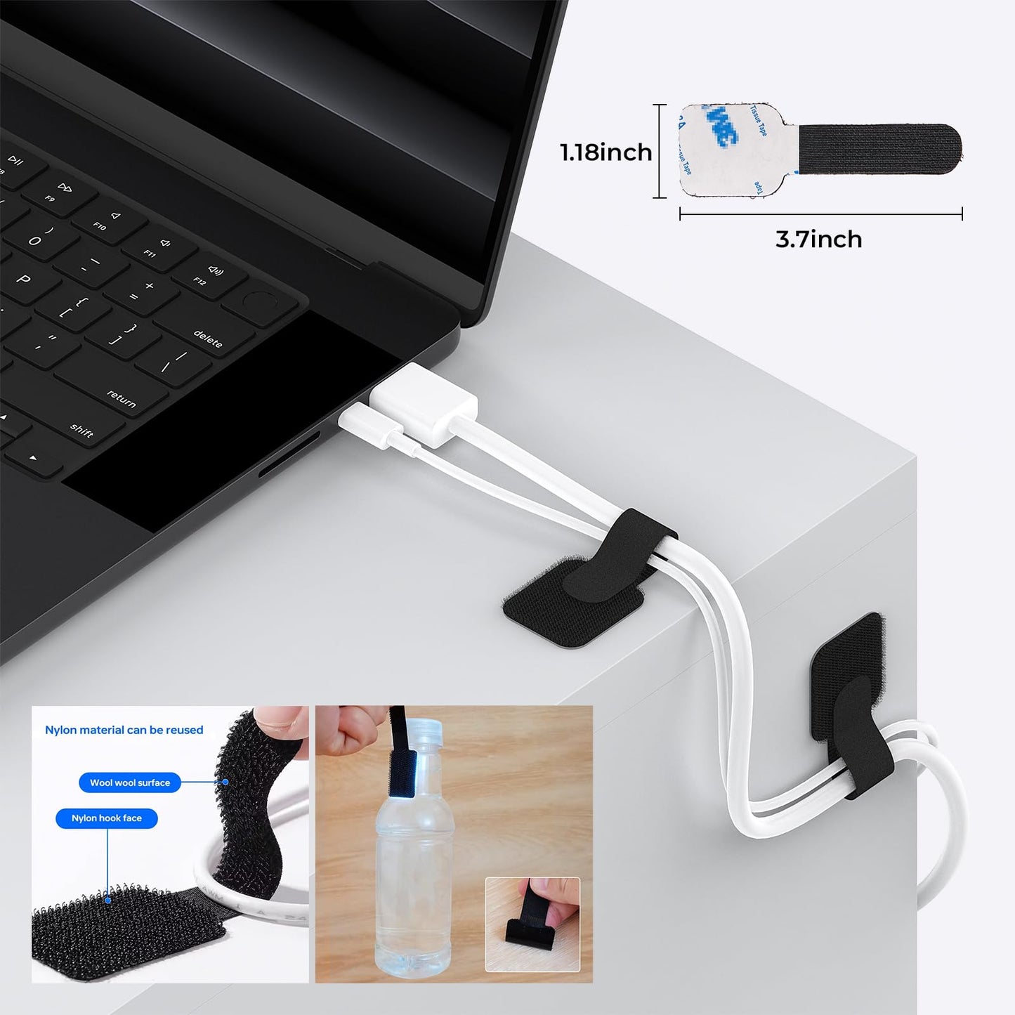 AORUICN 98 PCS Cable Management Kit, 4 Cable Sleeve, 8 Magnetic Cable Holder, 10 Self Adhesive Cord Organizer, 45 Cable Clips, 10+1 Roll Reusable Cable Ties with 20 Buckles for Computer TV Under Desk