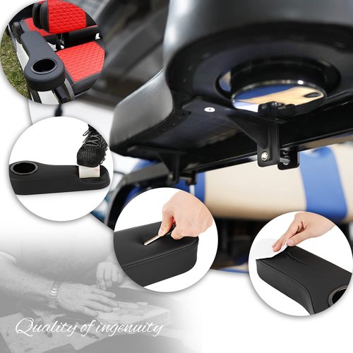 HANGKUNNEE Golf Cart Armrest with Cup Holder for EZGO Club Car Yamaha, No Drilling Required Golf Cart Armrest Kits for Rear Seat with 1inch and 0.78 inch Square Tube Frame