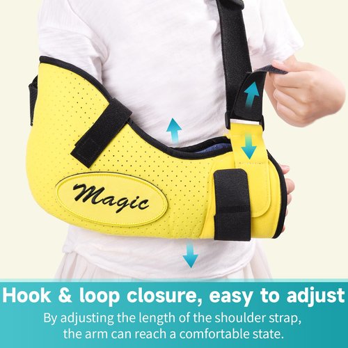 ENLUNTRA Arm Sling Shoulder Injury Brace for Kids,Kids Arm Sling Shoulder Immobilizer with Waist Strap,Wrist, Elbow,Clavicle Fracture Post-Surgery(Yellow)