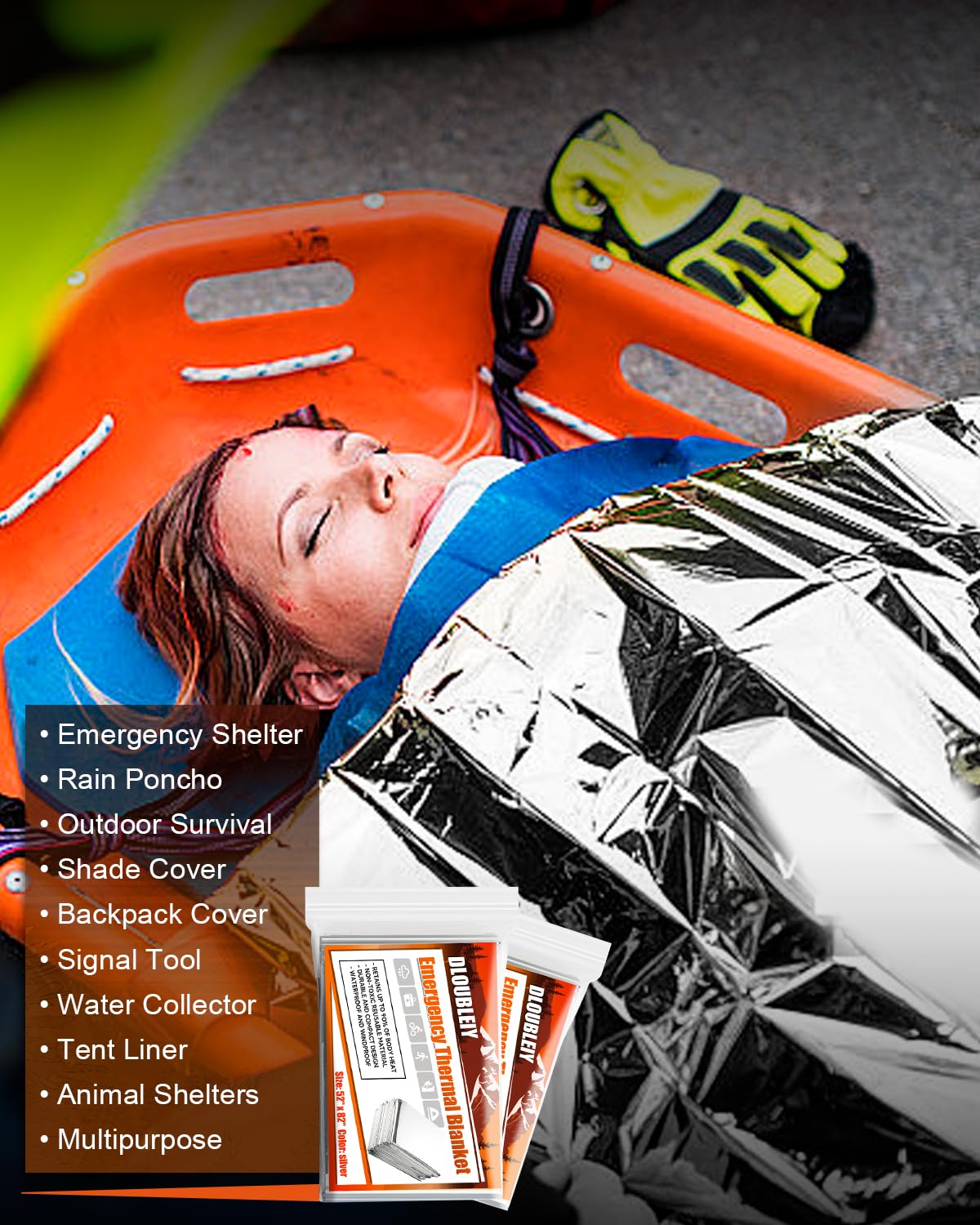 DLOUBLEIY 20-Pack Emergency Thermal Blankets, Heavy Duty Mylar Space Blanket with Ultimate Body Heat Retention for Camping Survival Kit, Car Emergency and Hiking, Waterproof & Windproof