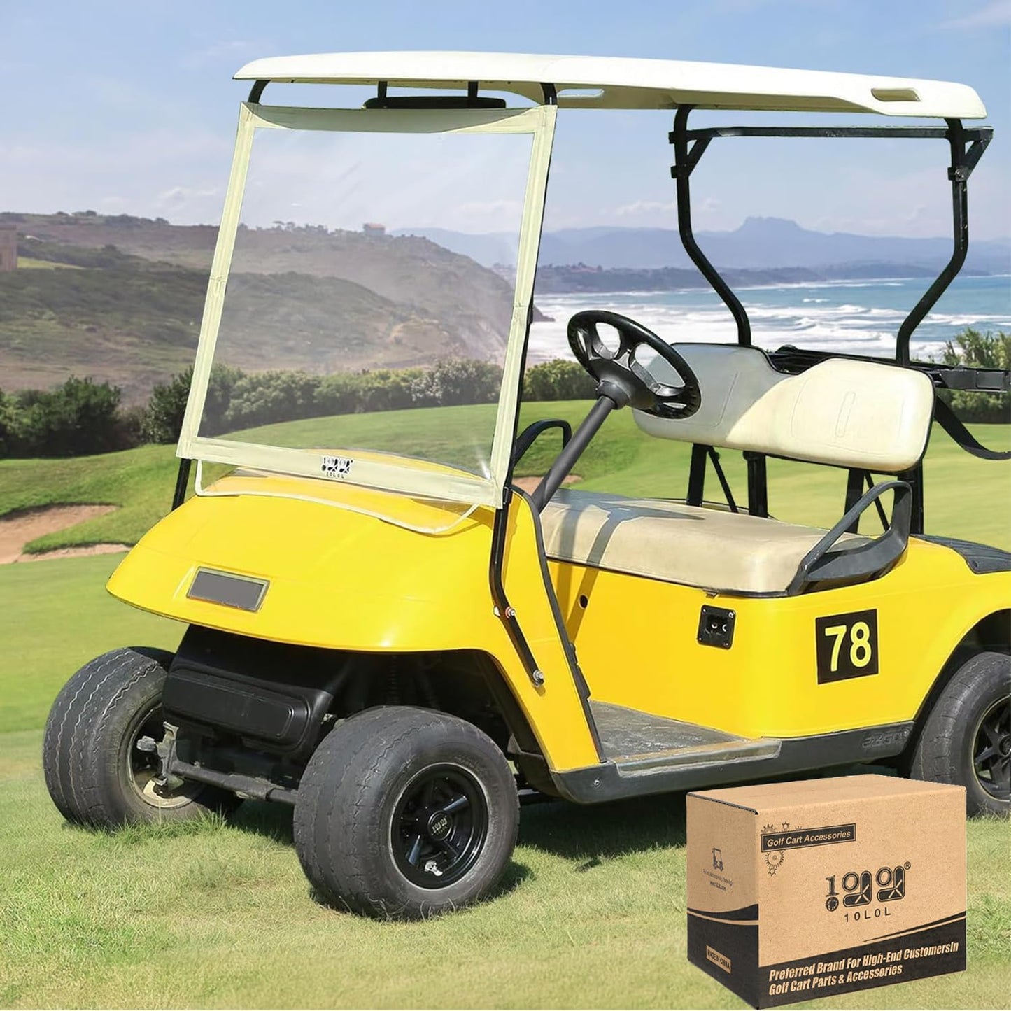10L0L Golf Cart Windshield Compatible fot EZGO TXT Gas & Electric Models, Lightweight EZGO TXT Windshield Foldable Windproof Waterproof